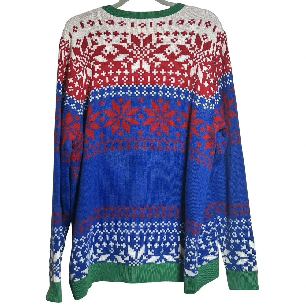 Holiday Time Rockin' Santa Christmas Sweater Size‎ 2XL Snowflake Embellished
